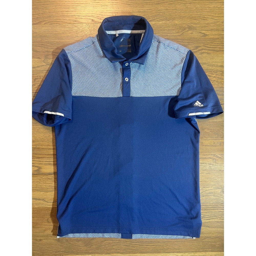 Adidas Climachill Golf Polo Shirt Mens Medium Navy Blue Striped Colorblock Sport